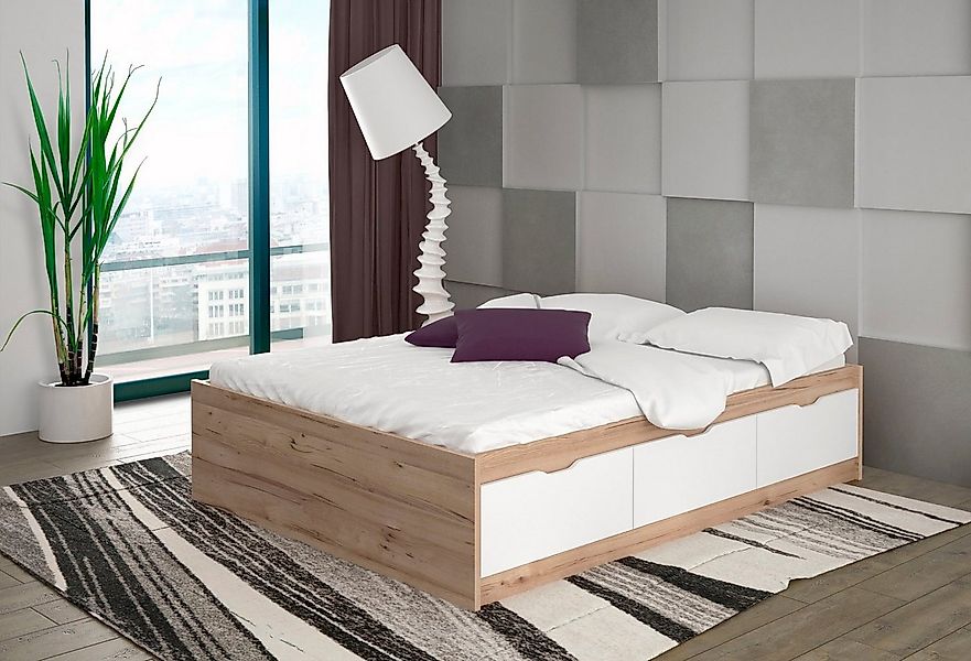 FORTE Stauraumbett Vankka, viel Stauraum, skandinavisches Design, mit 3 Sch günstig online kaufen