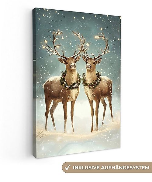 OneMillionCanvasses® Leinwandbild Weihnachtszauber - Winterwald - Rentier, günstig online kaufen