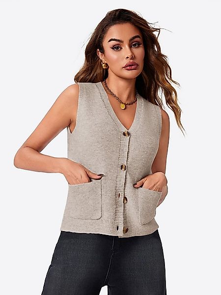 Imily Bela Strickweste Damen Ärmellos mit V-Ausschnitt Knopfleiste und Tasc günstig online kaufen