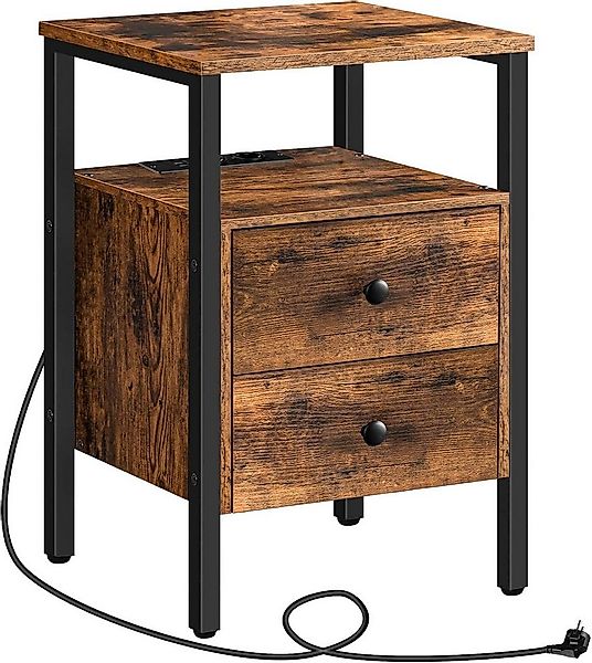 Hoobro Nachttisch Beistelltisch mit Ladestation (Sofatisch mit 2 Schubladen günstig online kaufen