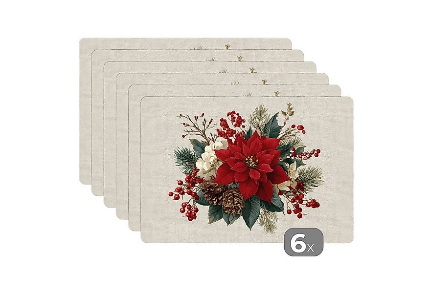 MuchoWow Platzset Weihnachtsgesteck - Weihnachtsstern - Tannenzapfen - Rot, günstig online kaufen