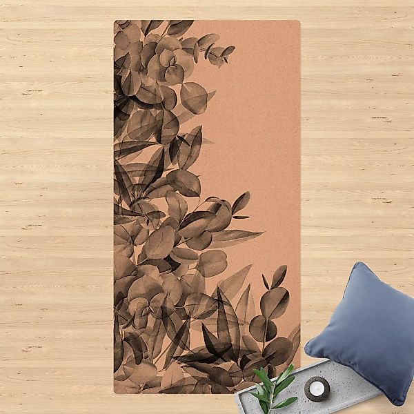 Kork-Teppich Dickicht Eukalyptusblätter Aquarell Schwarz günstig online kaufen