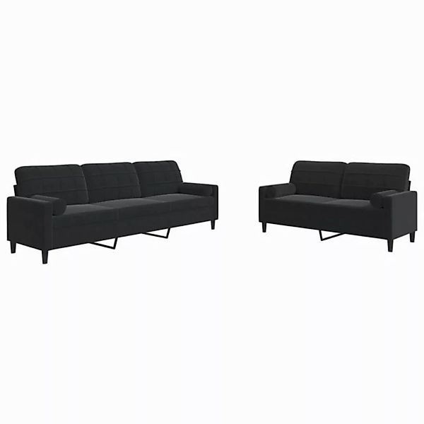 vidaXL Sofa 2-tlg. Sofagarnitur mit Kissen und Nackenrollen Schwarz Samt günstig online kaufen