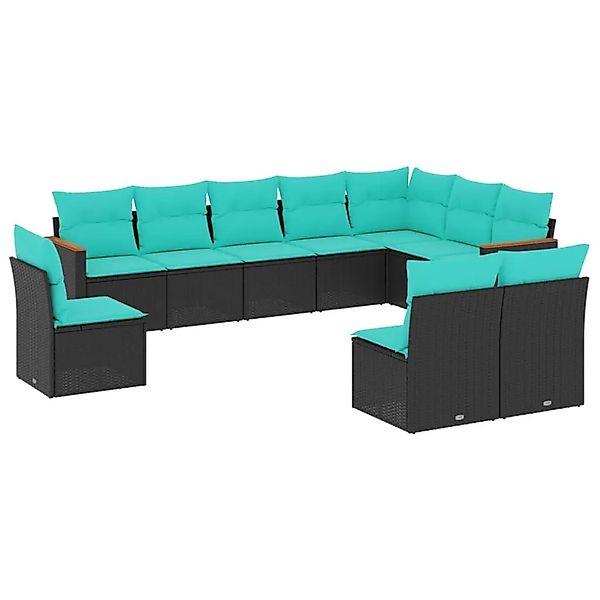 vidaXL 10-Tlg Gartensofa-Set mit Kissen Schwarz Polyrattan 3226071 günstig online kaufen