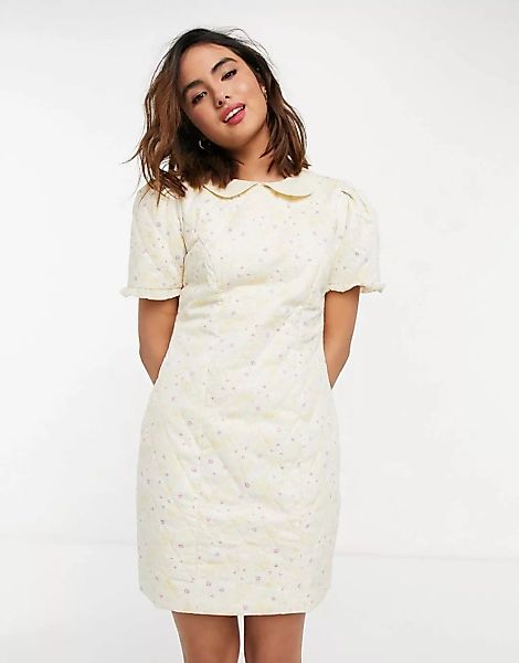 Pimkie – Gestepptes Minikleid in Creme mit Blumenmuster-Weiß günstig online kaufen