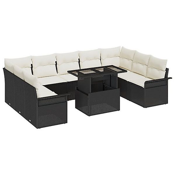vidaXL Loungesofa 10-teiliges Garten-Sofa-Set mit Kissen Schwarz Poly-Ratta günstig online kaufen