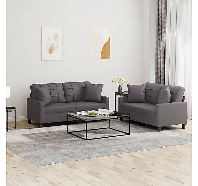 vidaXL Sofa Sofagarnitur mit Kissen Kunstleder, mit Zierkissen, Grau günstig online kaufen