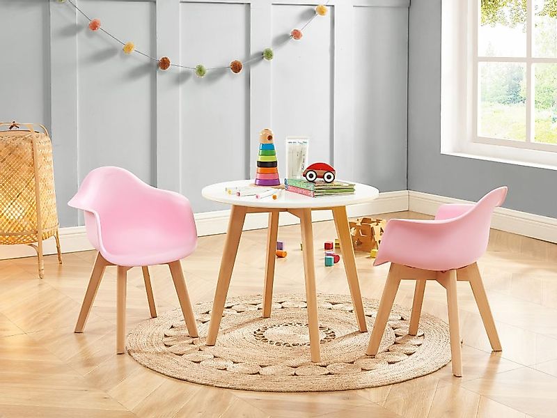 Kindertisch - MDF & Buche - Weiß & Holzfarben - LOULOUNE günstig online kaufen