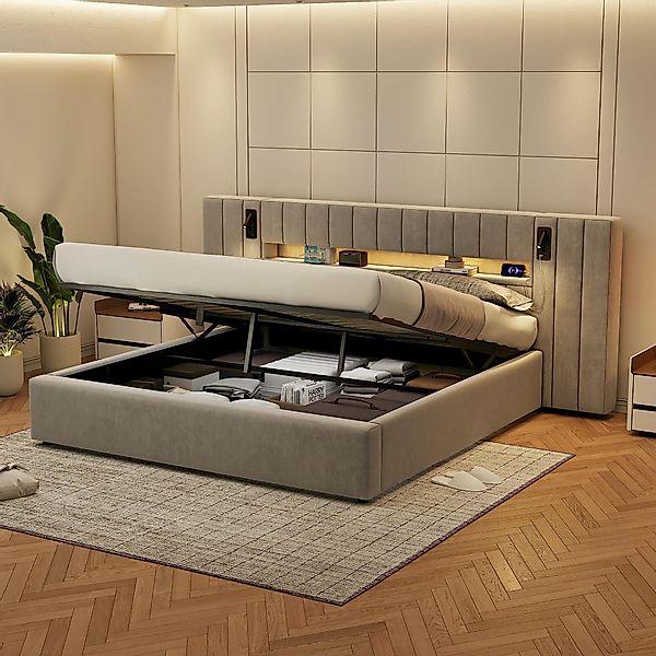 Ulife Polsterbett Doppelbett Stauraumbett mit LED-Beleuchtung, günstig online kaufen