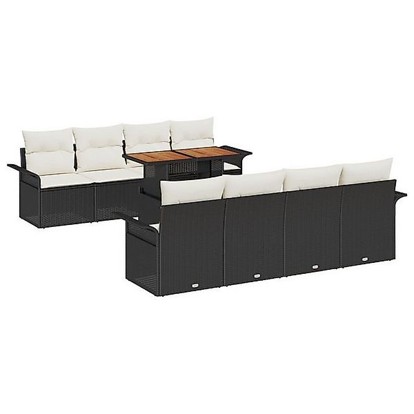 vidaXL Loungesofa 9-tlg. Garten-Sofagarnitur mit Kissen Schwarz Poly Rattan günstig online kaufen