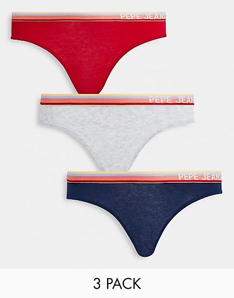 Pepe Jeans – Zola – 3er-Pack Slips in Rot, Grau und Marineblau günstig online kaufen
