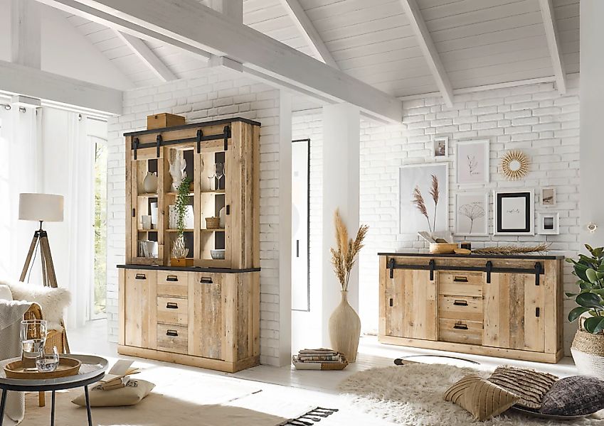 Home affaire Wohnwand »SHERWOOD«, (2 St.), Scheunentorbeschlag und Apotheke günstig online kaufen