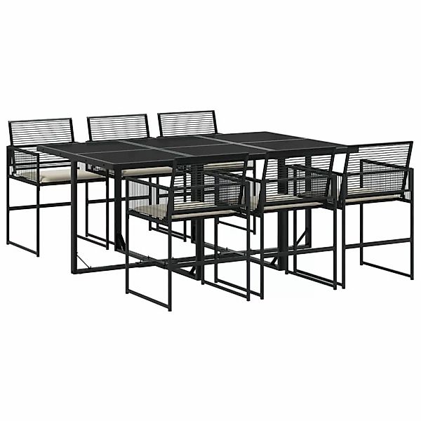 vidaXL 7-tlg Garten-Essgruppe mit Kissen Schwarz Poly Rattan Modell 171 günstig online kaufen