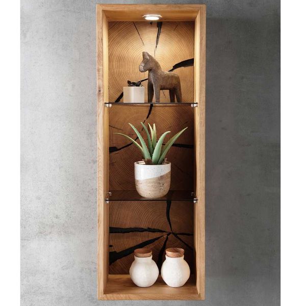 Wandregal Wildeiche geölt mit Hirnholz Rückwand 94 cm hoch günstig online kaufen