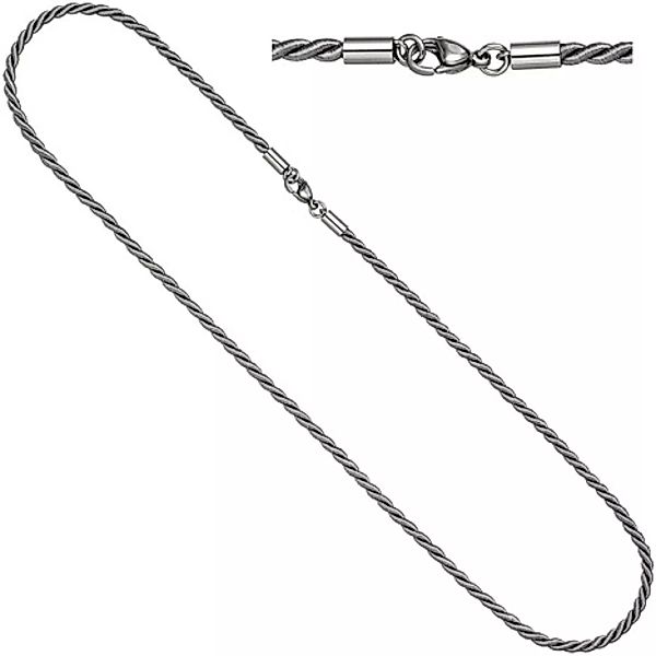 SIGO Halskette Kette Nylonkordel grau 80 cm mit Karabiner aus Edelstahl günstig online kaufen