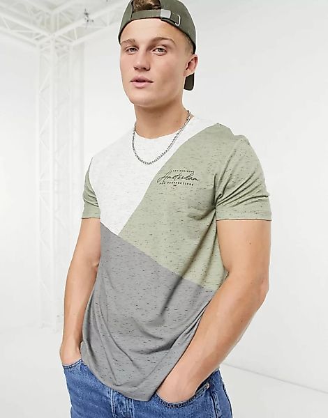 Burton Menswear – Amsterdam – T-Shirt im Farbblock-Design-Grün günstig online kaufen