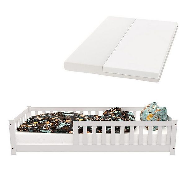 Juskys Kinderbett Naya, 90x200 cm Bodenbett, Holz, mit Matratze, Rausfallsc günstig online kaufen