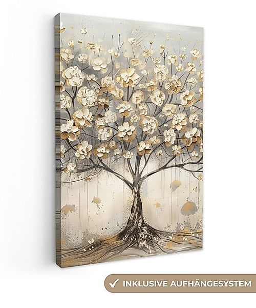 OneMillionCanvasses® Leinwandbild Baum - Beige - Gold - Farben Optik - Grau günstig online kaufen