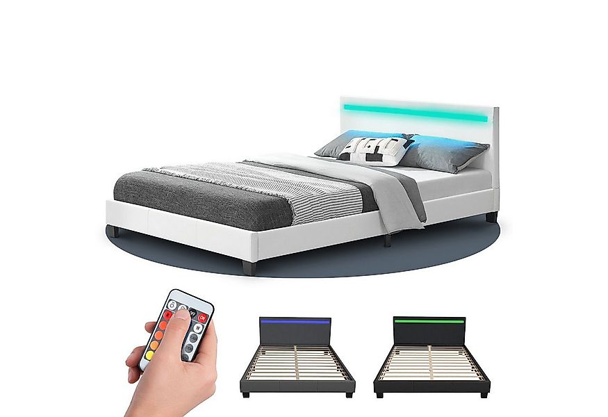 Juskys Polsterbett Paris, 140x200 cm, bunte LED-Beleuchtung, Kunstleder, we günstig online kaufen