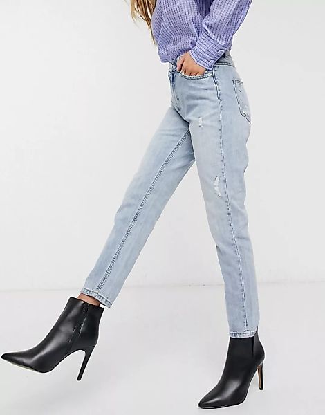 Vero Moda – Knöchellange, hellblaue Mom-Jeans mit hoher Taille günstig online kaufen