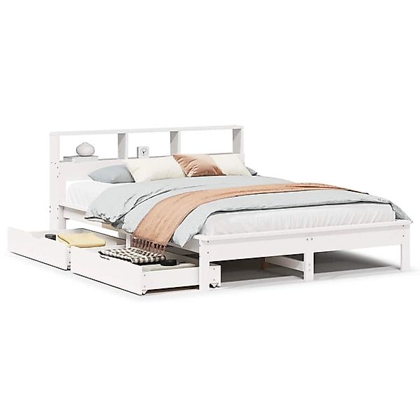 vidaXL Massivholzbett mit Regal ohne Matratze Weiß 160x200 cm Kiefer 330980 günstig online kaufen