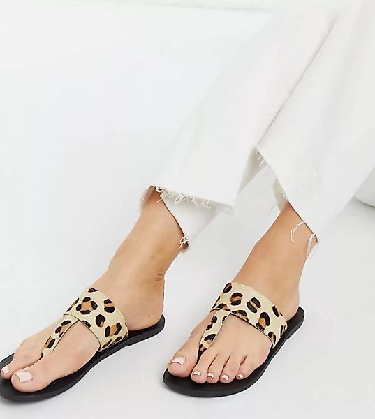 ASOS DESIGN – Function – Zehensteg-Sandalen aus Leder mit Leopardenmuster, günstig online kaufen