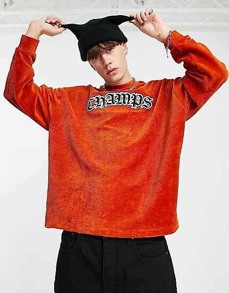 ASOS DESIGN – Langärmliges Oversize-Shirt aus Velours in dunklem Orange mit günstig online kaufen
