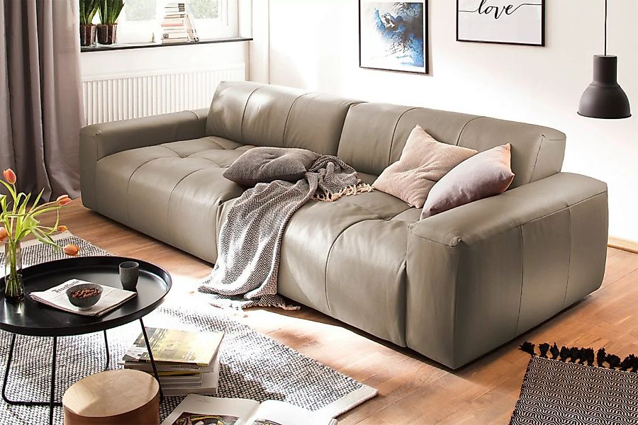 KAWOLA Big Sofa PALACE 3-Sitzer mit Sitztiefenverstellung Leder taupe günstig online kaufen