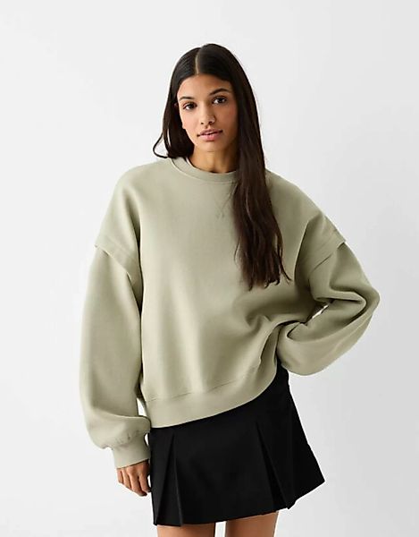 Bershka Sweatshirt Mit Rundausschnitt Damen S Khaki günstig online kaufen