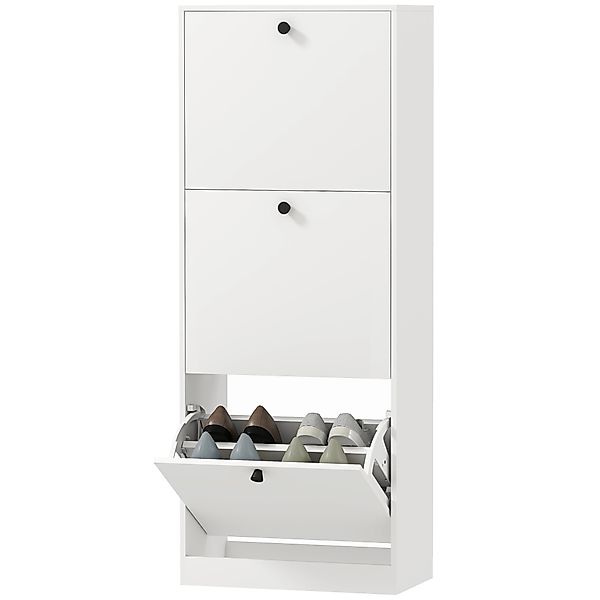 HOMCOM Schuhschrank mit 3 Klappen, Schuhregal mit Verstellbar Trennwand, Sc günstig online kaufen