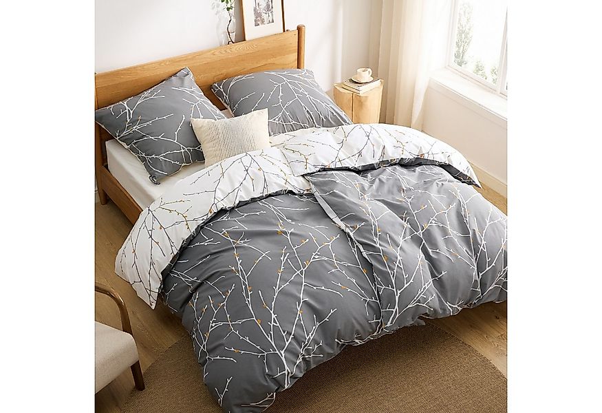 BEDSURE Wendebettwäsche mit Zweige-Design und Reißverschluss 100% Baumwolle günstig online kaufen