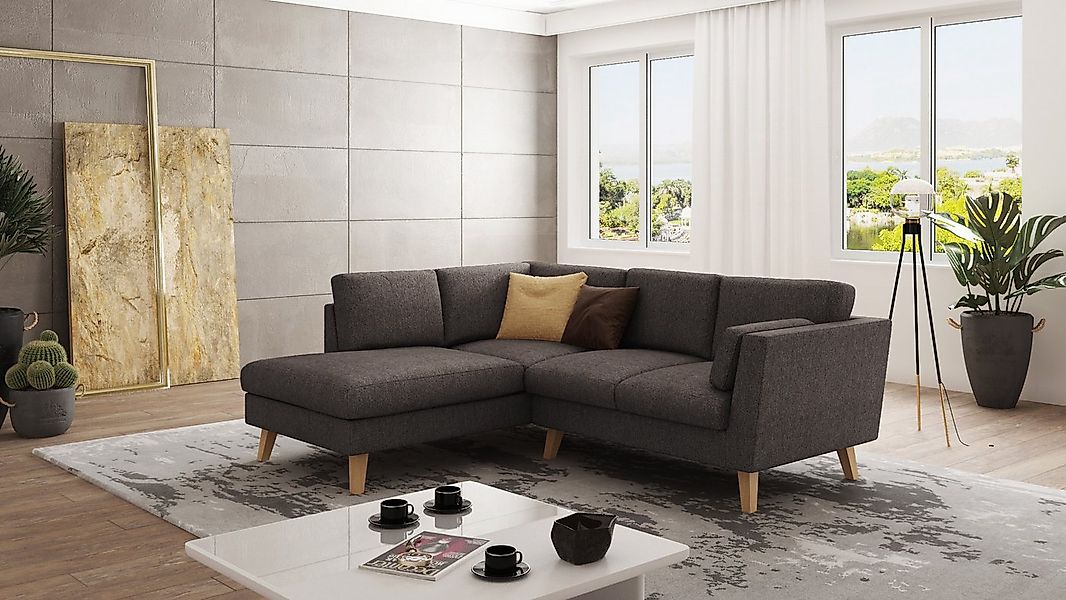 S-Style Möbel Ecksofa mit Holzfüßen im skandinavischen Stil Angeles günstig online kaufen