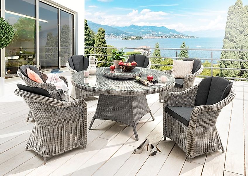 Destiny Garten-Essgruppe »MALAGA LUNA« Set, 1 Tisch, 6 Sessel, 1x Drehtelle günstig online kaufen