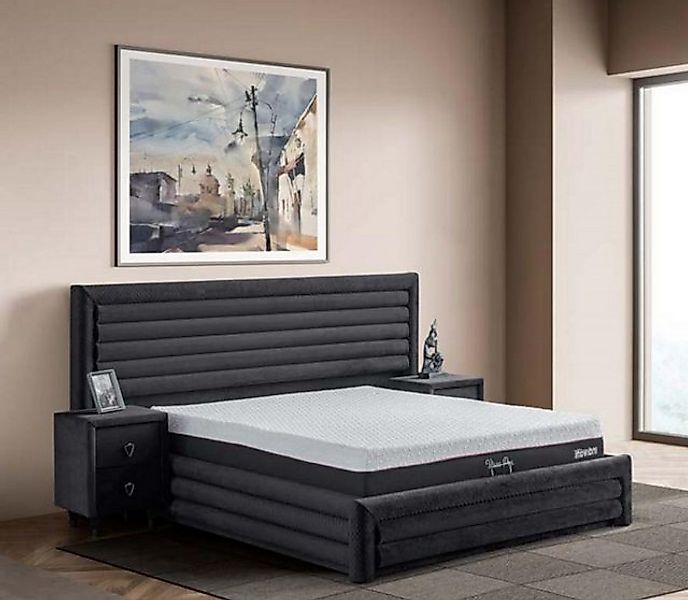 JVmoebel Bett Modernes Graues Schlafzimmer Set Doppelbett 2x Holz Nachttisc günstig online kaufen