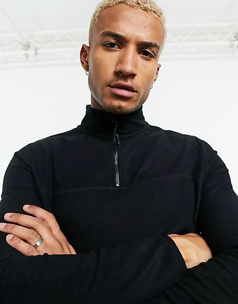 ASOS DESIGN – Schwarzes Sweatshirt aus Polar-Fleece mit kurzem Reißverschlu günstig online kaufen
