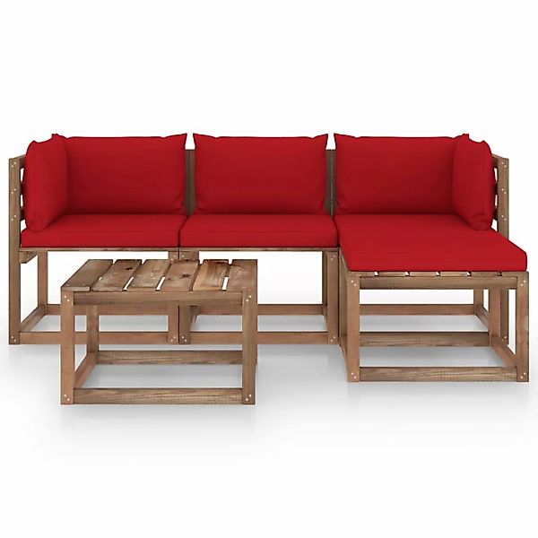 5-tlg. Garten-lounge-set Mit Roten Kissen günstig online kaufen