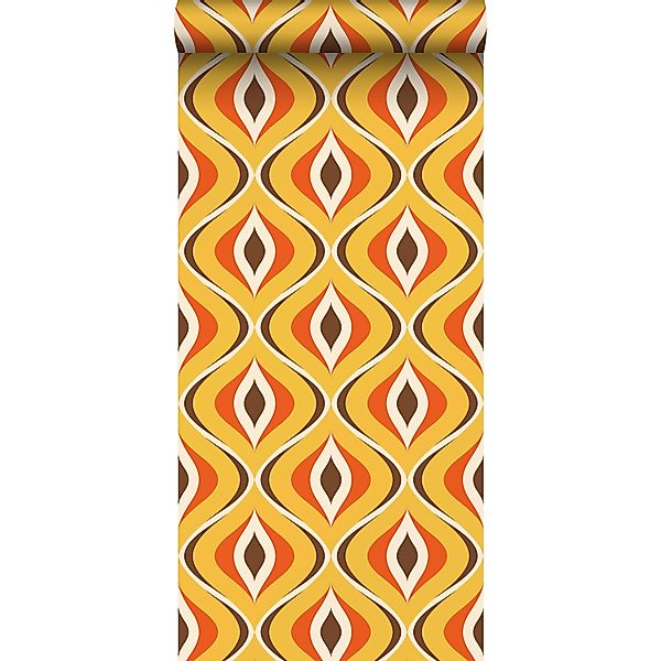 Sanders & Sanders Tapete Retro-Ornamente Gelb und Orange 50 x 900 cm günstig online kaufen