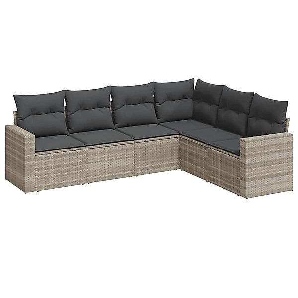 vidaXL 6-Tlg Garten-Sofagarnitur mit Kissen Hellgrau Poly Rattan 3219002 günstig online kaufen