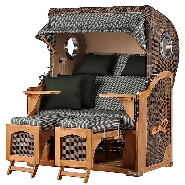bene,iving Strandkorb Komplettset Ammersee Teak Bullauge PE Grau Modell 504 günstig online kaufen