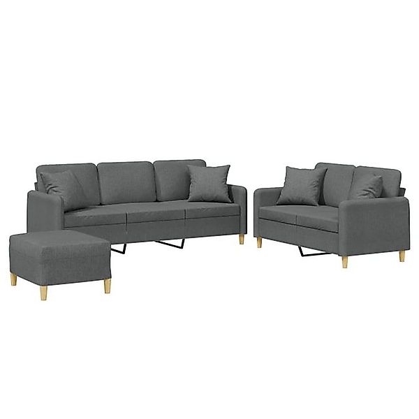 vidaXL Sofa 3-tlg. Sofagarnitur mit Kissen Dunkelgrau Stoff günstig online kaufen