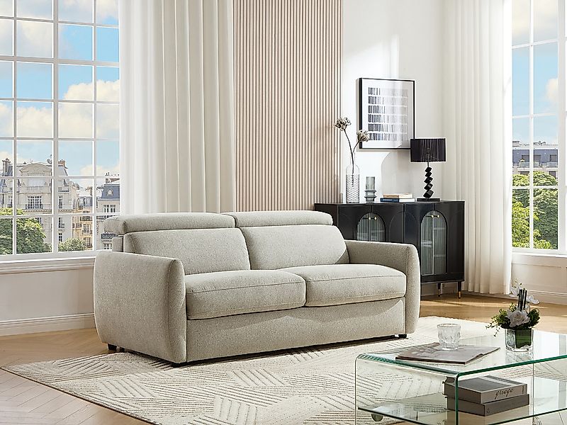 3-Sitzer-Schlafsofa mit Schlaffunktion aus hellgrauem Stoff SOVALI günstig online kaufen