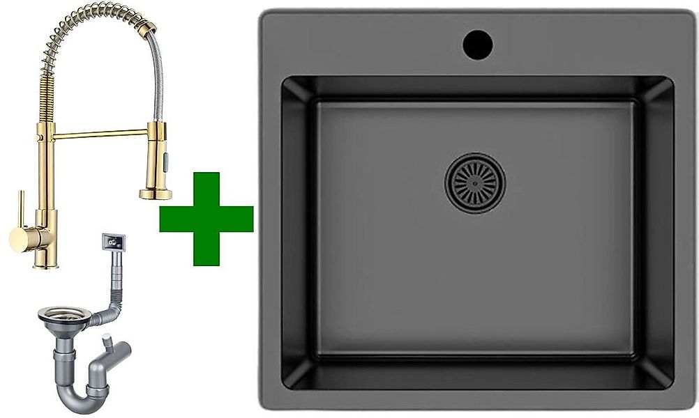 Faizee Möbel Edelstahlspüle Edelstahlspüle 50,5x55+Armatur Spiral günstig online kaufen