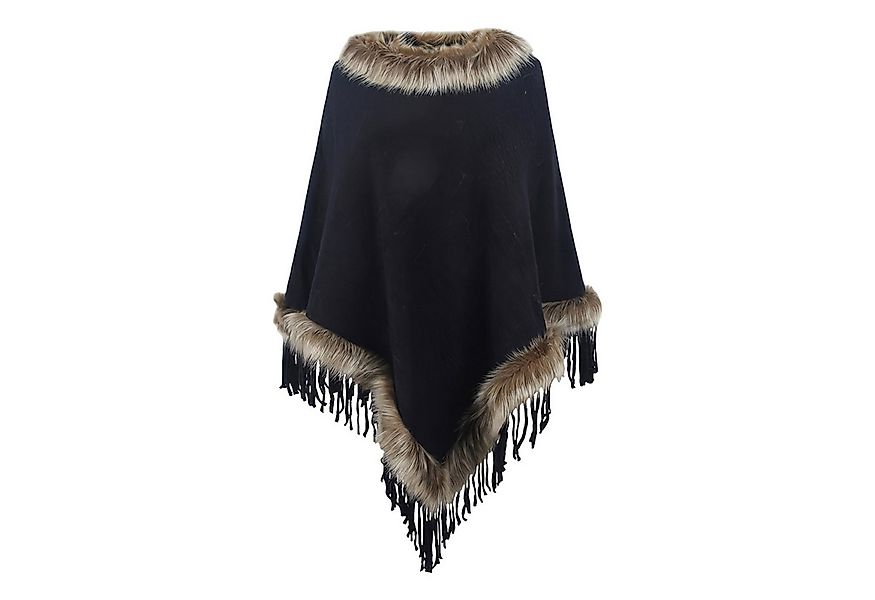 Refttenw Poncho Poncho mit Fransen,Warmer Winterponcho,Kunstfellkragen Wick günstig online kaufen