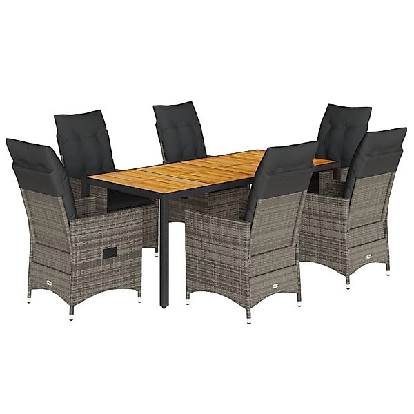 vidaXL 7-Tlg Garten-Essgruppe mit Kissen Grau Poly Rattan 3276729 günstig online kaufen