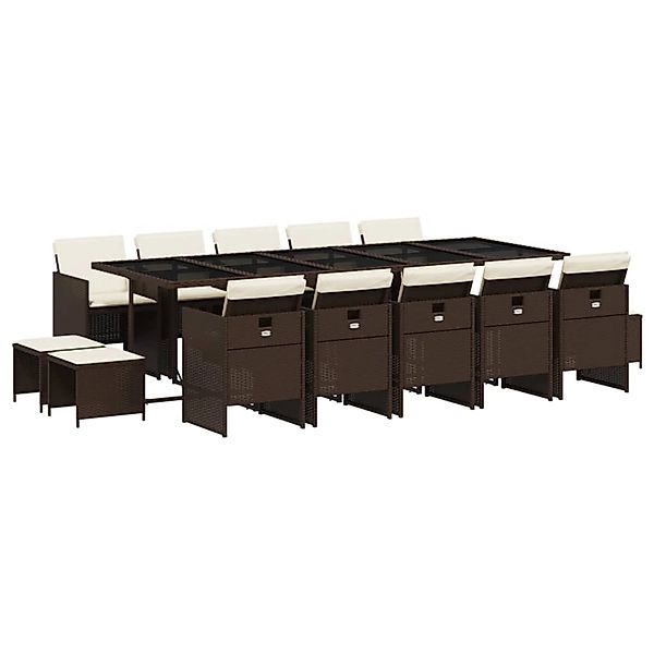 vidaXL 15-Tlg Garten-Essgruppe mit Kissen Braun Poly Rattan 3210633 günstig online kaufen