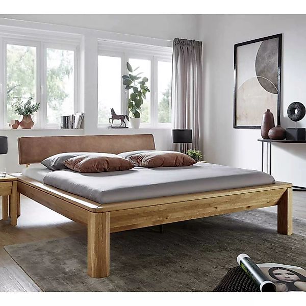 Echtholzbett mit Polster aus Wildeiche Massivholz 222 cm tief günstig online kaufen