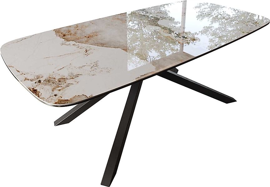 DELIFE Esstisch Edge, Boot Keramik Minas Melange Weiß-Beige 200x100 Kreuzge günstig online kaufen