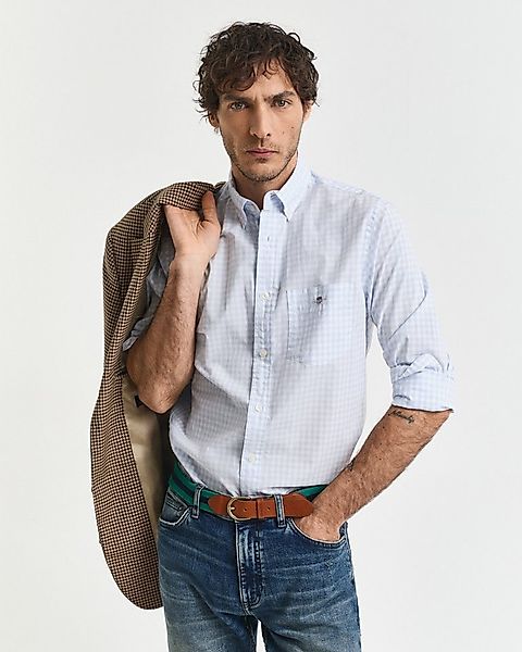 Gant Langarmhemd REG POPLIN GINGHAM SHIRT mit Logostickerei auf der Brust günstig online kaufen