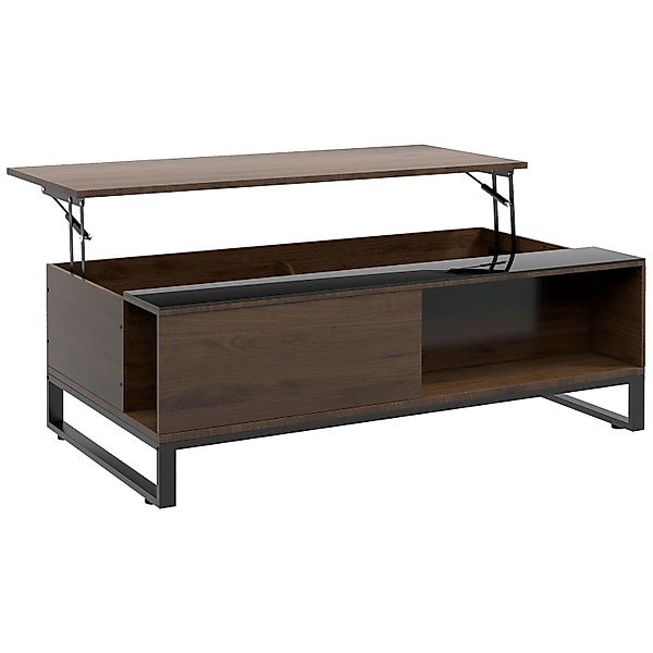 HOMCOM Couchtisch Stahl Gehärtetes Glas WalnussSchwarz 102L x 58B x 35,5H c günstig online kaufen