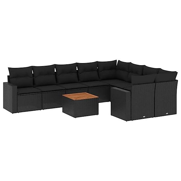 vidaXL 10-Tlg Garten-Sofagarnitur mit Kissen Schwarz Poly Rattan 3224277 günstig online kaufen